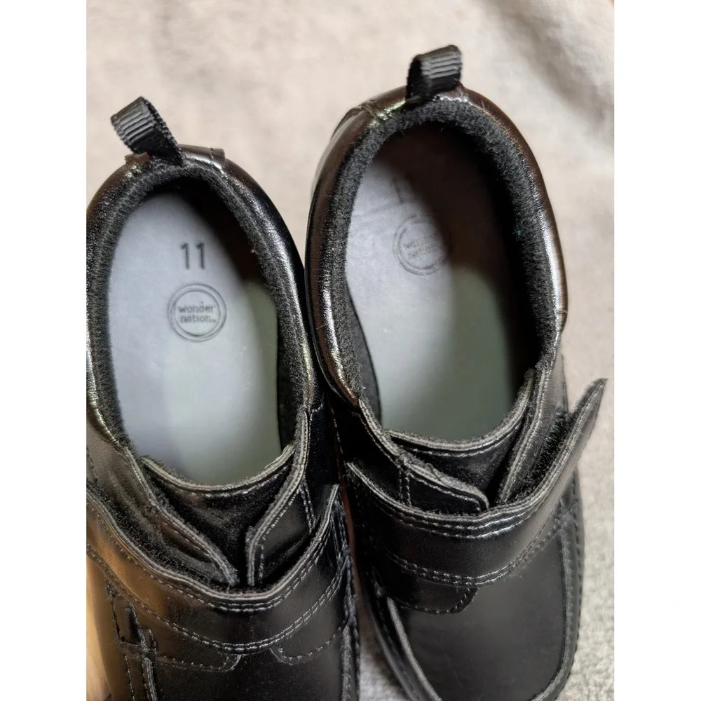 Wonder‎ Nation Boys Black Faux Leather Dress Shoes Hook Loop Size 11 3245